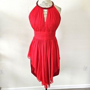 Hoagland New York Red Silk Halter Dress Crystal Beaded Dress size 12